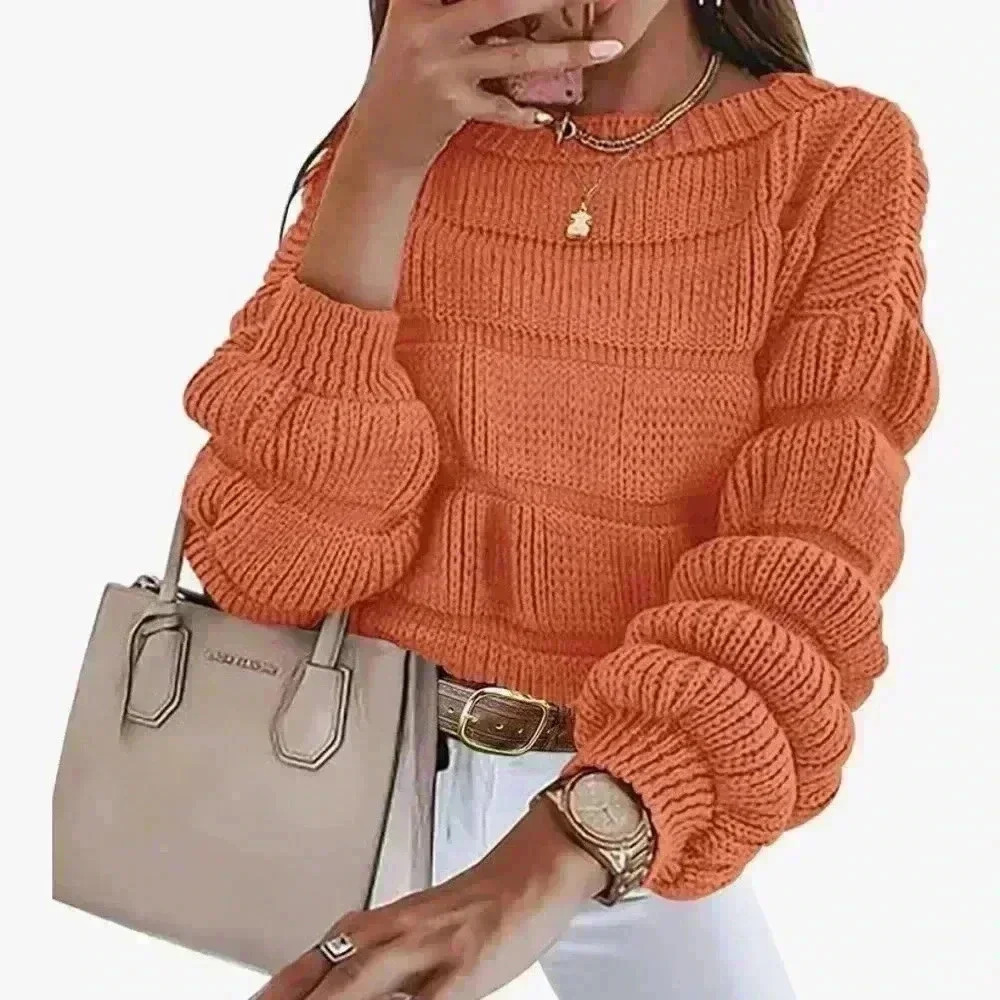 Pretty Garden Rust Balloon Puff Sleeve Cozy Knit Sweater Size M - Picture 1 of 12